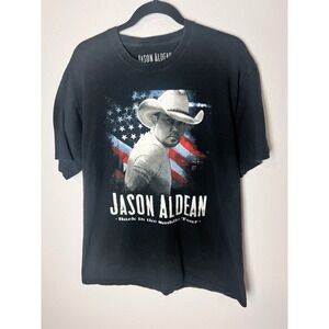 JASON ALDEAN Back In The Saddle Tour American Flag Graphic Band Tour Shirt L